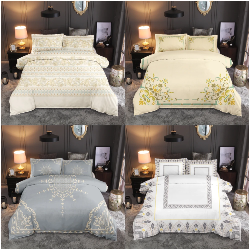 Комплект постельного белья в европейском стиле: удобный пододеяльник, одеяло, наволочки, размеры Queen и King.