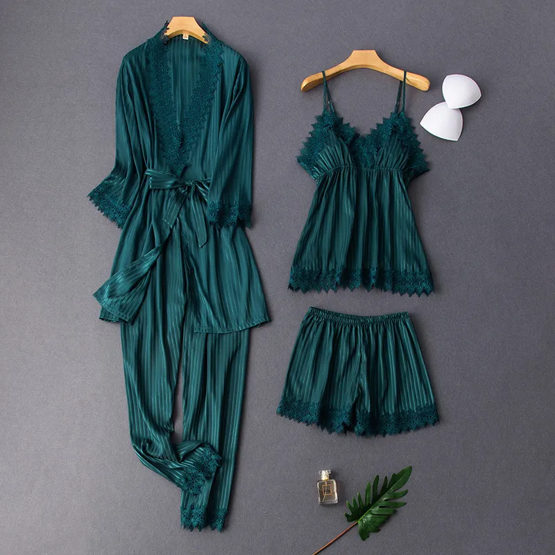 Daeyard женский Шелковый Атласный пижамный комплект из 4 предметов пикантная