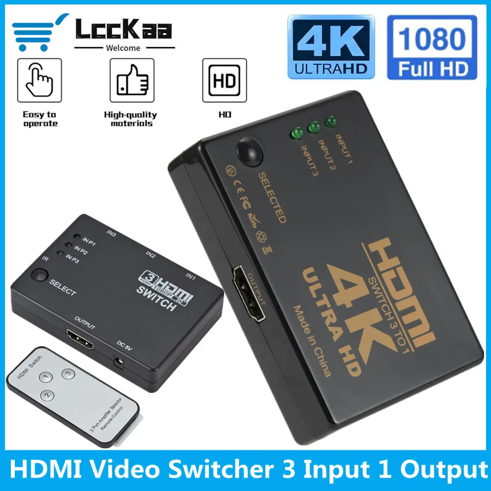 LccKaa 4K 3x1 HDMI совместимый переключатель HD 1080P видео коммутатор адаптер 3 входа 1