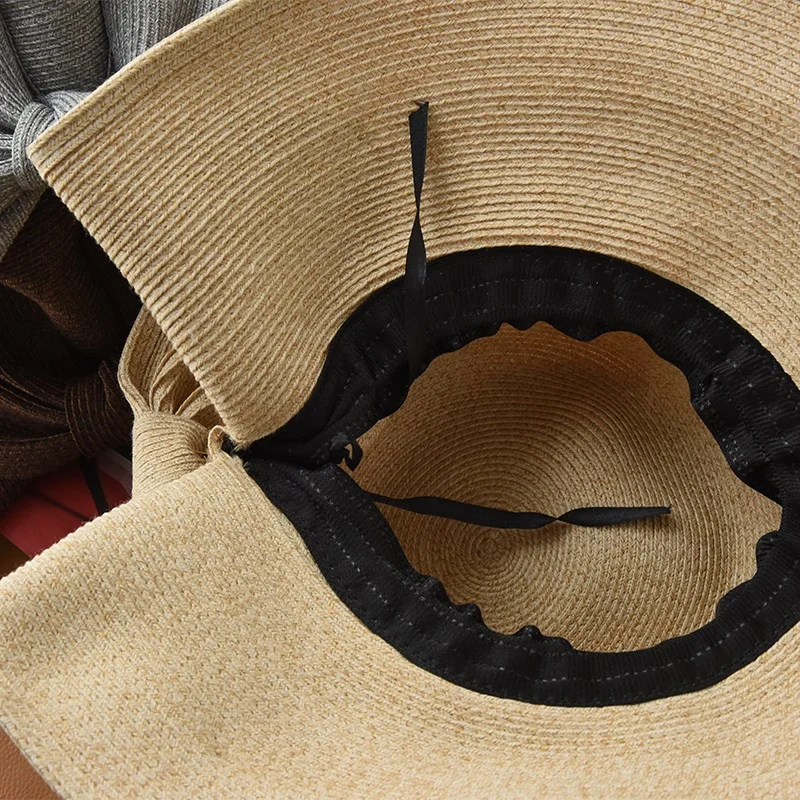 

Luna&Dolphin High-End Women Summer Casual Sun Hat Big Bow-Knot Nature Color Washable Foldable Wide Brim Straw Flat UV Protection