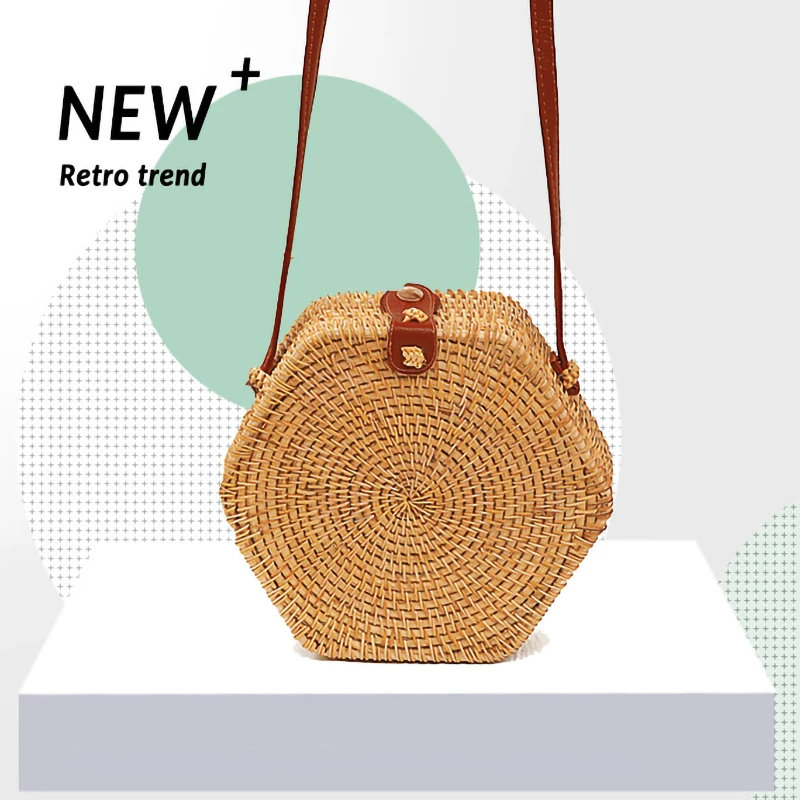 Шестигранная плетеная Сумка из ротанга женская сумка на плечо соломенная через