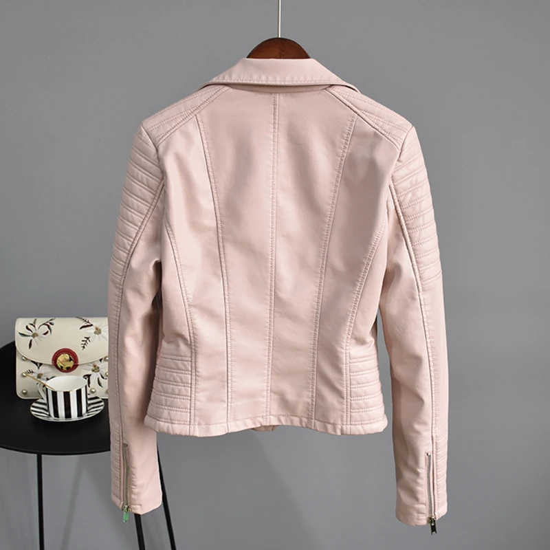 

YOCALOR Autumn Faux Leather Jacket Women Turndown Collar Pu Motorcycle Black Punk Coat Female Rivet Zipper Outerwear