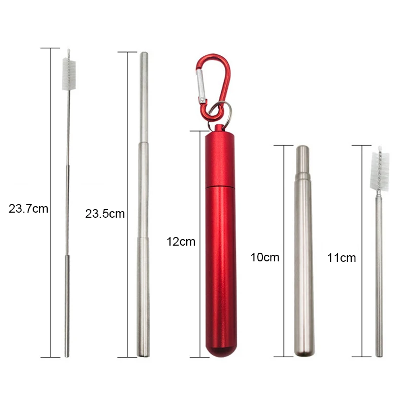 

Custom 20pc Reusable Gold Metal Straw Portable Collapsible Telescopic Stainless Steel Drinking Straw Clean Brush Color Tube Camp