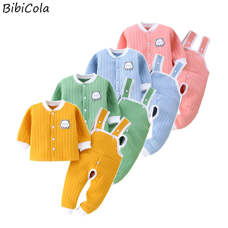 

Newborn Baby Autumn And Winter Set Clothes Infant Male Baby Female Baby Button Cardigan Cotton Jacket + Overalls 2-piece 3-18M