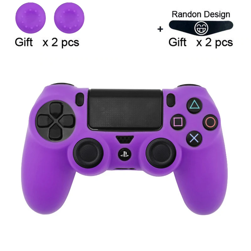 Мягкий гибкий силиконовый чехол, защитный чехол для Playstation 4 PS4 Pro Slim, светодиодный светильник, наклейка, 2 шт., ручка+ светодиодный чехол - Цвет: purple