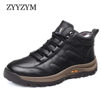 zyyzym winter men boots wool fur thick composite sole shoes cowhide leather designer sewing outdoors ankle boots for man
