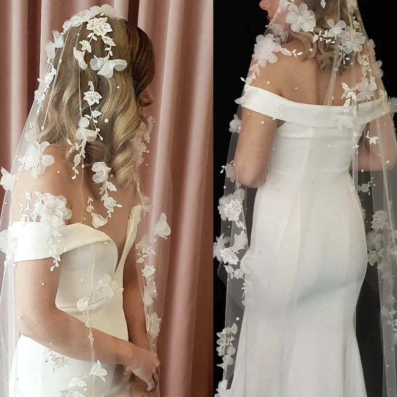 

Best Selling Two Layers Wedding Accessories With Comb Fingertip Length Bridal Veils Lace Applique Edge Wedding Veil