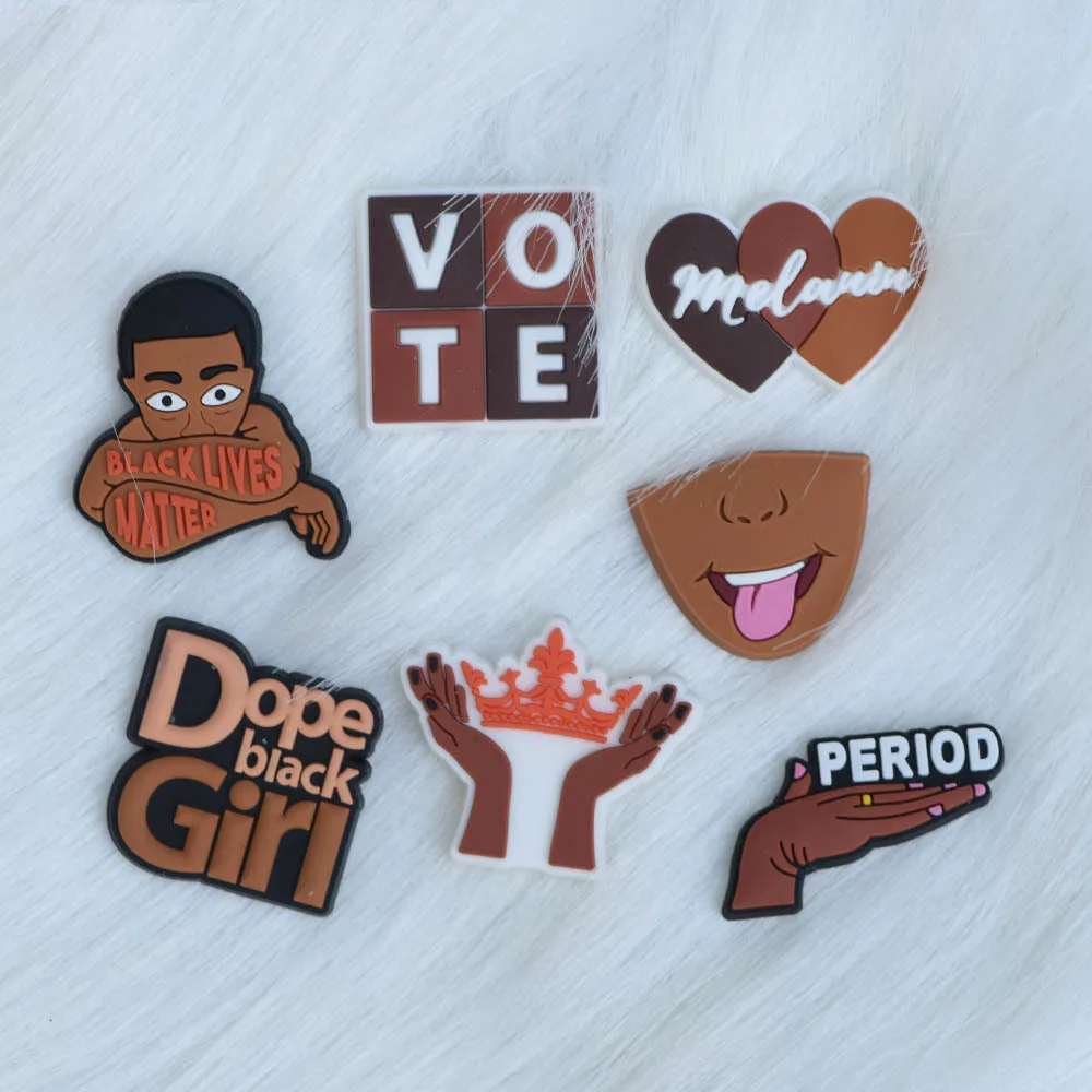 Single Sale Soft PVC Shoe Charms Croc JIBZ Decoration Black Girl Magic Accessories Clog Shoe Charm for Kids Gift