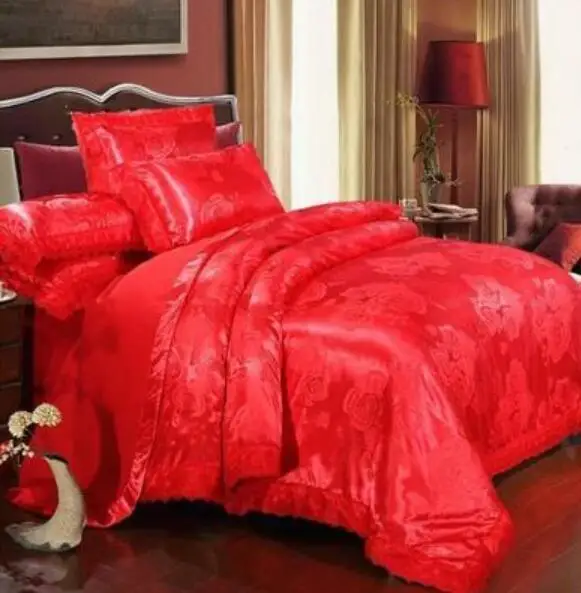 

Family Silk Mulberry Duvet Cover Sheet Pillow Case Floral Four Pieces Set Home Jacquard