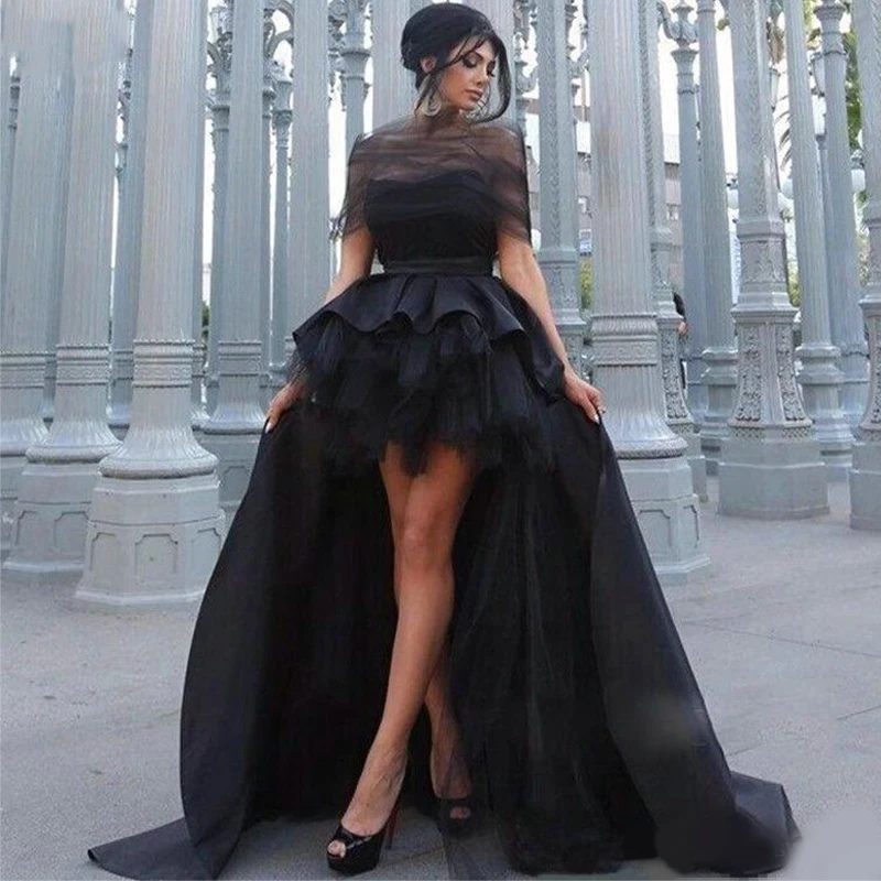 

Eightree High Low Evening Dress 2020 Black Sexy Prom Dresses Dubai Arabic Formal Evening Party Dress Off Shoulder Party Gown