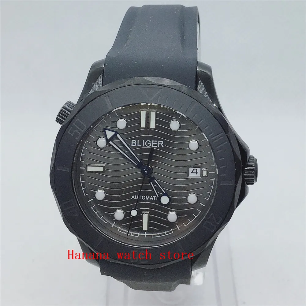BLIGER New PVD Plated 41mm Black Design Automatic Men Watch Sapphire Glass MIYOTA Movement Bezel Date Window | Наручные часы