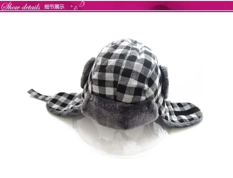 Bomber Hat Женская Мужская зимняя шапка унисекс с ушками для женщин теплые ушные щитки Кепка ветрозащитная Толстая клетчатая русская ушанка шапка