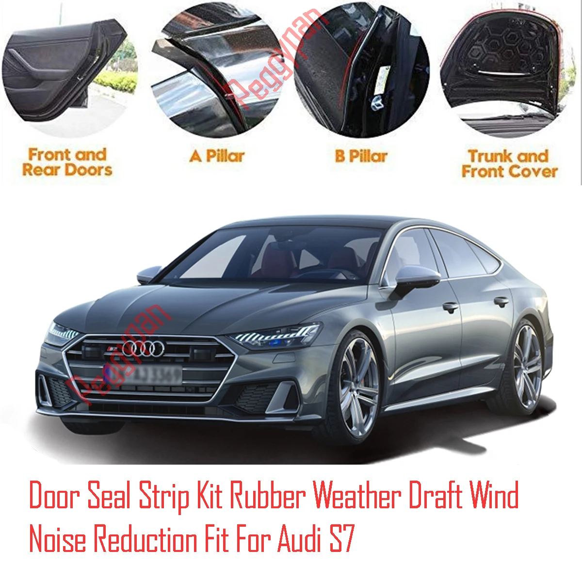 Door Seal Strip Kit Self Adhesive Window Engine Cover Soundproof Rubber Weather Draft Wind Noise Reduction Fit For Audi S7