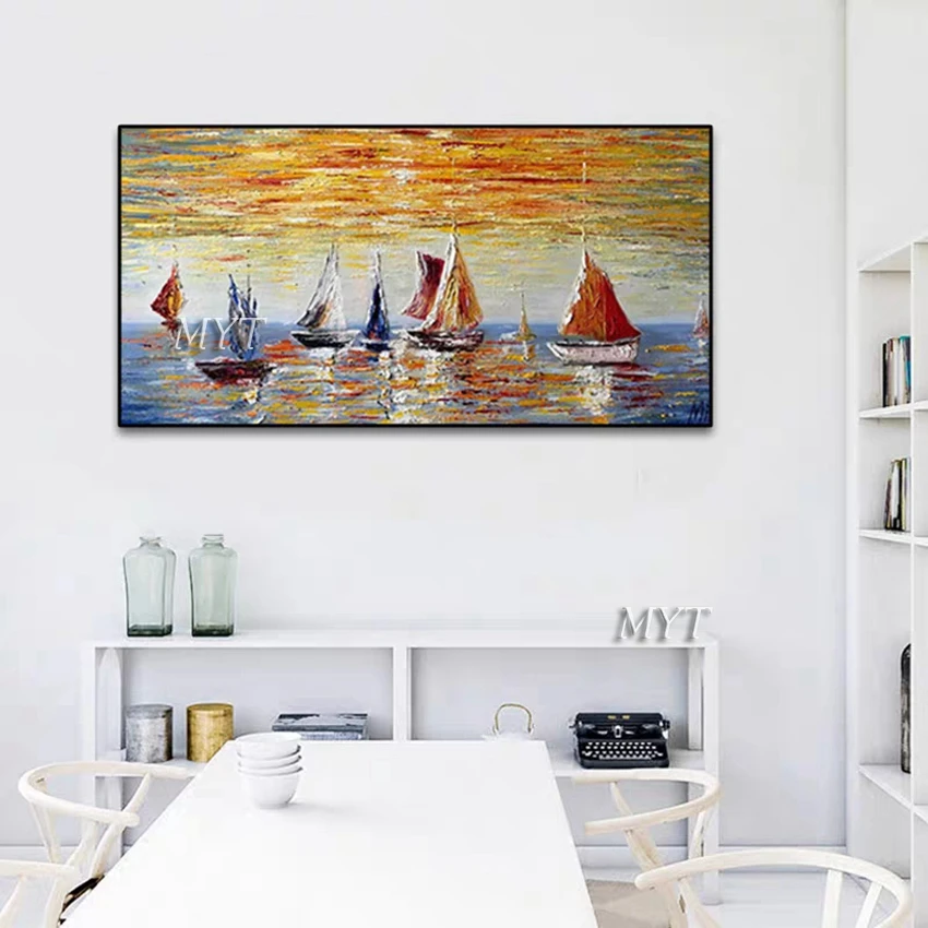 Парусная лодка абстрактное украшение искусство морской пейзаж картина маслом