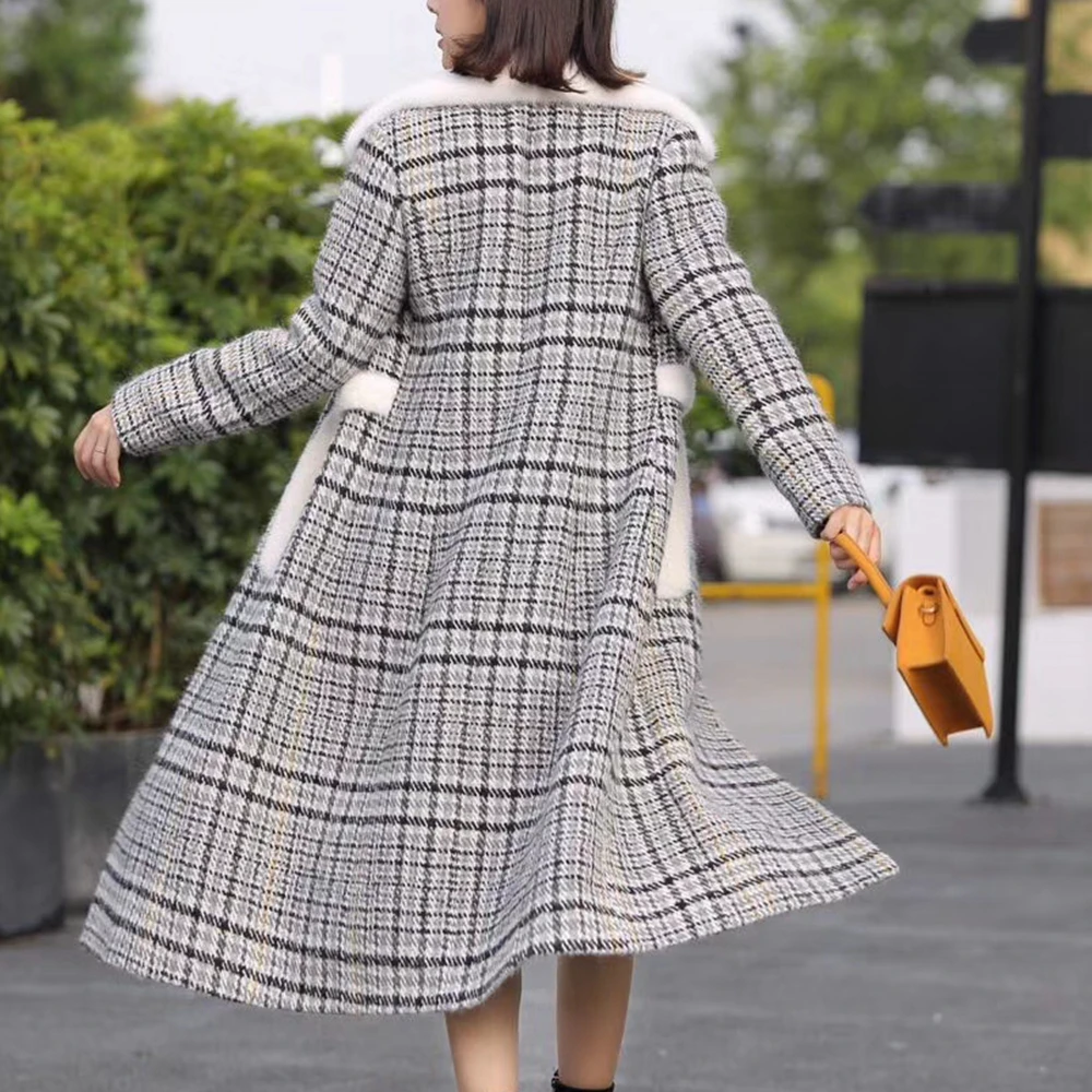 

Parka Warm Good Winter Quality Trench Coat 2021 Winter Women With Natural Mink Fur Collar Women Wool Coat Casaco Female WHF204