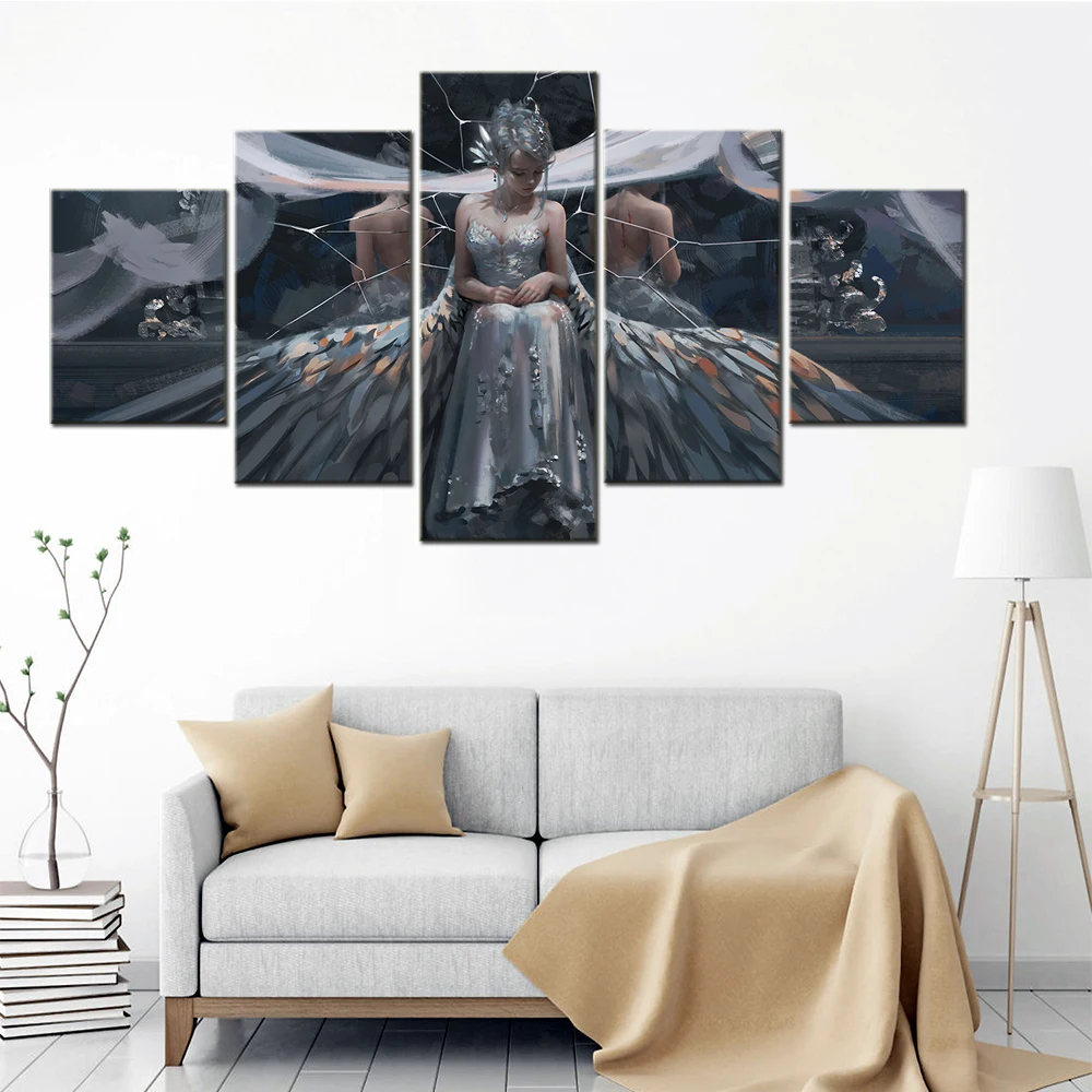 

Canvas Painting 5 Piece American Anime Character Fantasy Beauty Elf Powerful Queen Warrior Bedroom Decoration Living Room Decor
