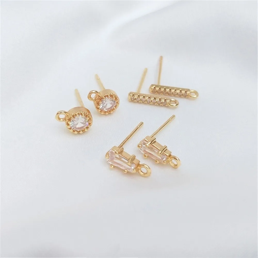

S925 Silver pin 14K Gold Filled set zircon T square zirconium word strap earrings DIY earrings accessories