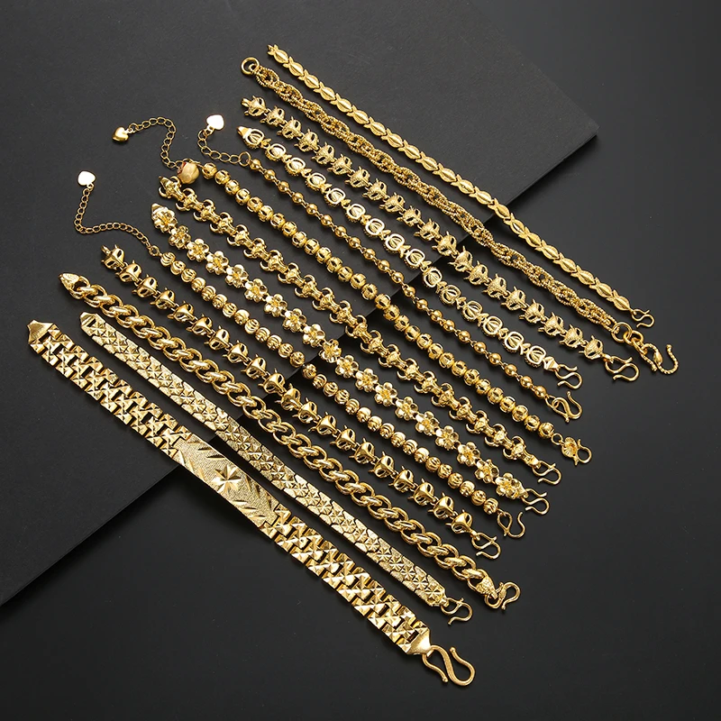

New Plated Bracelet Multi Shape Punk Curb Cuban Chain Gold Color Bracelets Flowers Bangle Fox Fish Wife Fiance Collect Gifts