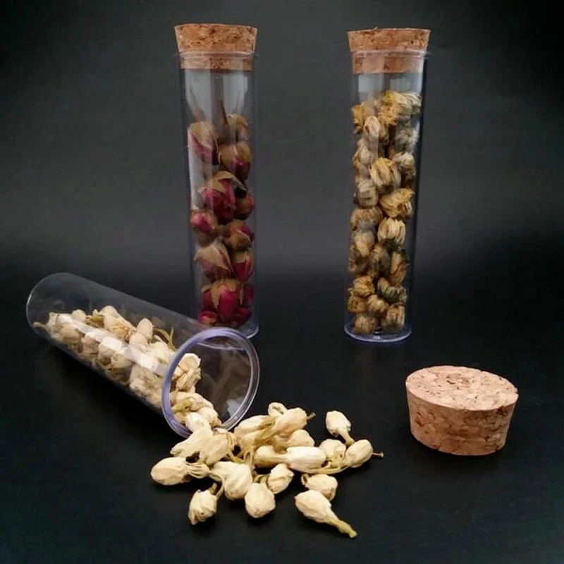 20pcs/set 30x115mm Flat BottomTransparent Lab Empty Plastic Test Tube With Cork Stoppers Laboratory School Educational Supplies |