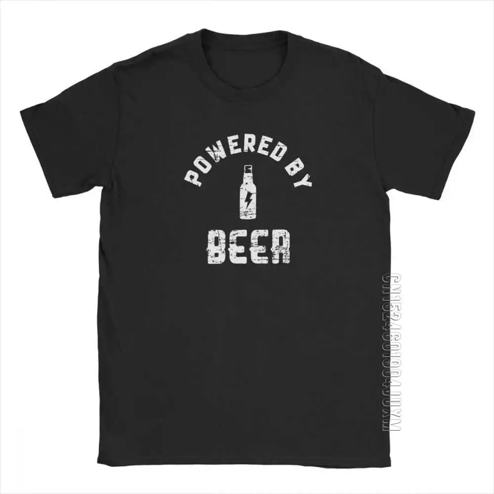 

Men Powered By Beer T Shirt Bar Alcohol Drink Cotton Tops Humorous Short Sleeve O Neck Tees Birthday Gift T-Shirt