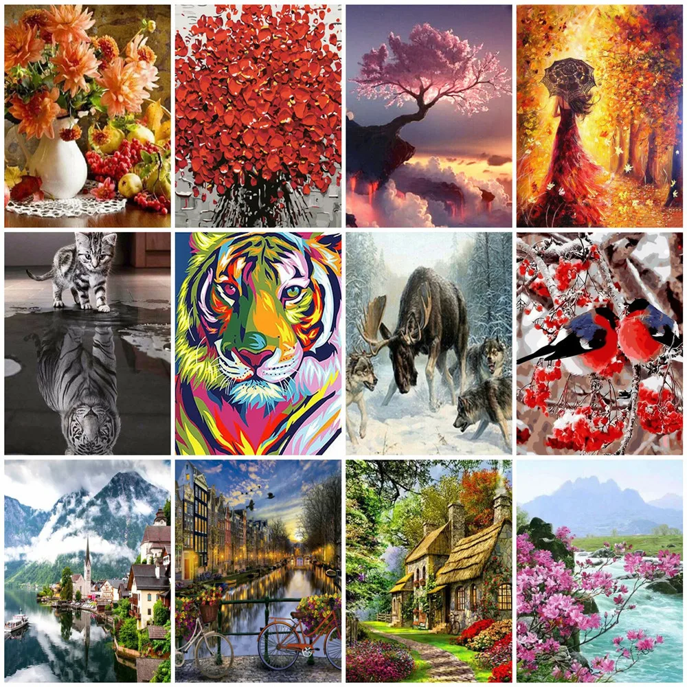 

HUACAN картина по номерам дом пейзаж Ручная роспись DIY картина маслом город рисунок на холсте уникальный подарок домашний декор 50x65cm