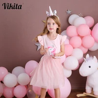 vikita girls summer dress flare sleeve girls tutu dresses kids unicorn princess dress children costumes for kids cotton clothes