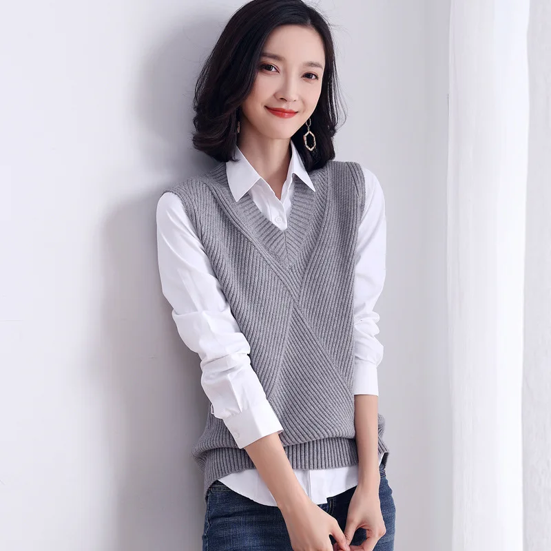 

2020 d Pullover Vintage Sleeveless V-Neck Korean Female Waistcoat Sweater Girl Sweater Vest Women Jumper