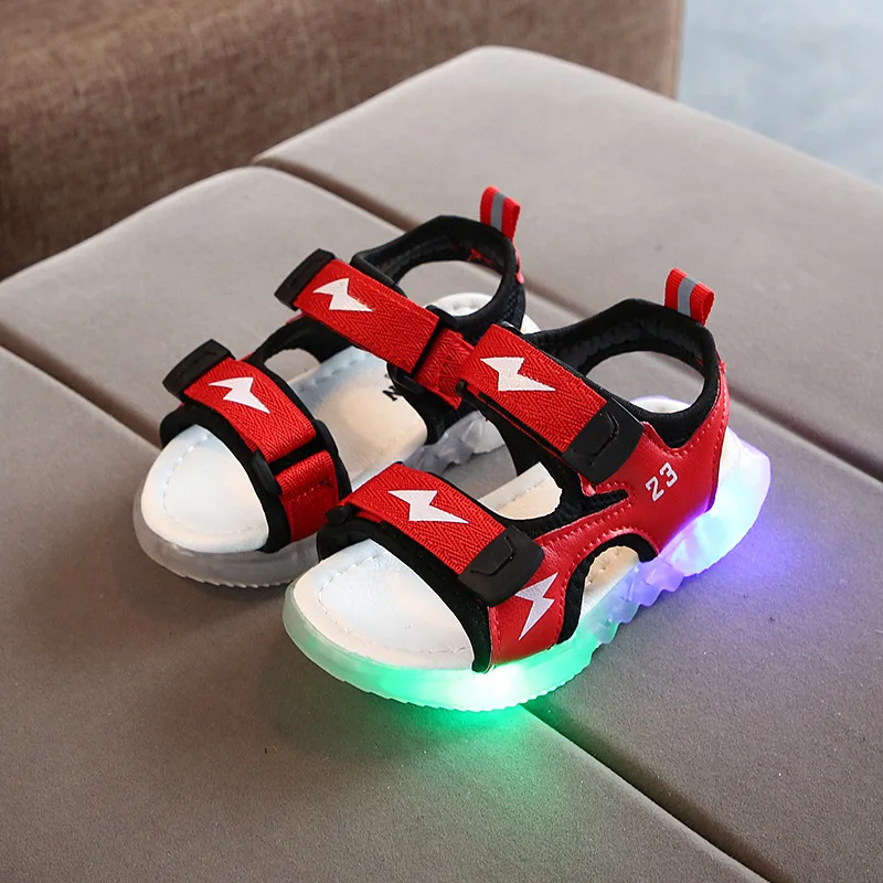 Детская обувь с двойной звездой Светодиодные фонари Сандалии для мальчиков