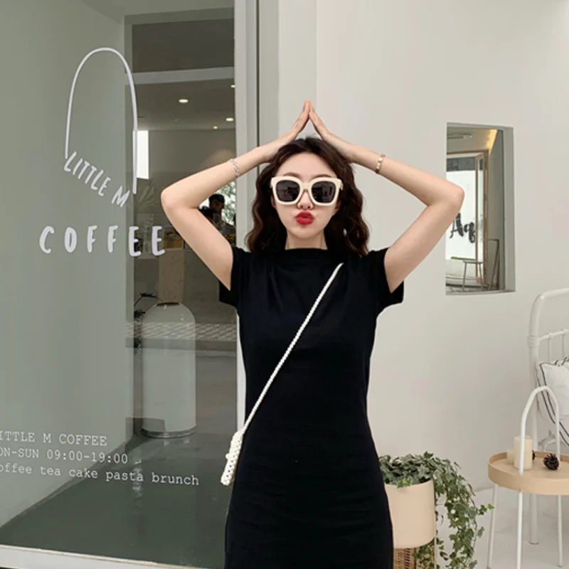 

2021 Spring Summer New Women short Sleeve ALine Dress Solid cute kawaii Ladies Evening Party Slim Vestidos