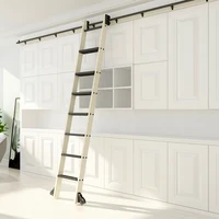 Unfinished Pine Wood Sliding Library Ladder with Metal Step Rolling Ladder,Height 87" 96", No Sliding Hardware