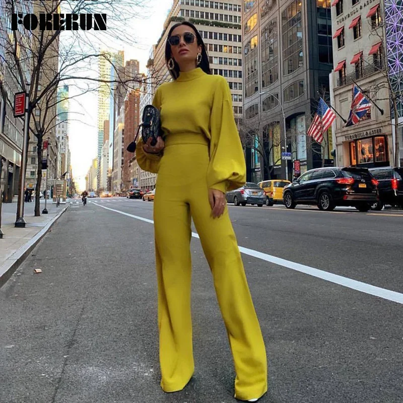 

Комбинезон FORERUN с широкими штанинами, зимний комбинезон с длинным рукавом и высоким воротником, свободные офисные женские комбинезоны, элег...