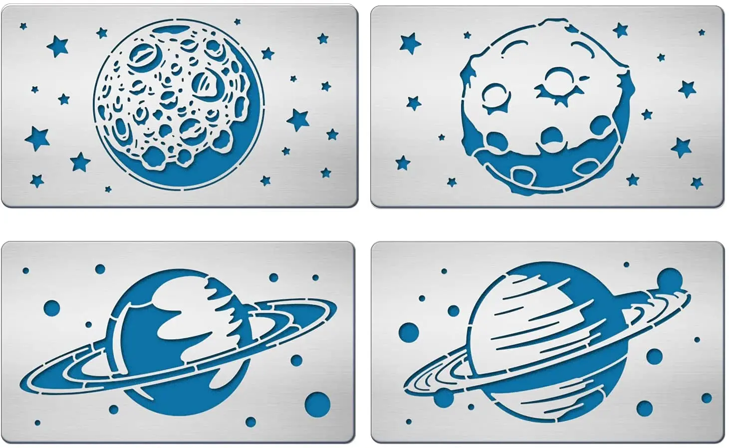 

4PCS 4x7 Inch Planet Pattern Metal Stencils 4 Style Steel Stencil Template for Wood Carving Drawings and Woodburning Engraving