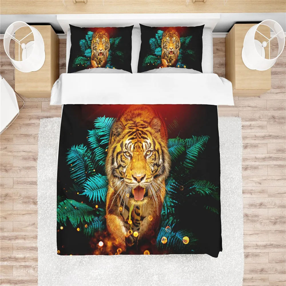

3D Animal Tiger Printed Bedding Set Brown Duvet Quilt Cover Set Single Double Twin Queen King Bed Clothes For Child Kid Adult