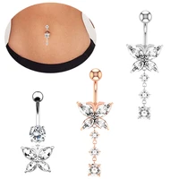 trendy butterfly belly button rings for women dangle navel rings surgical stainless steel bar fashion piercing body jewelry