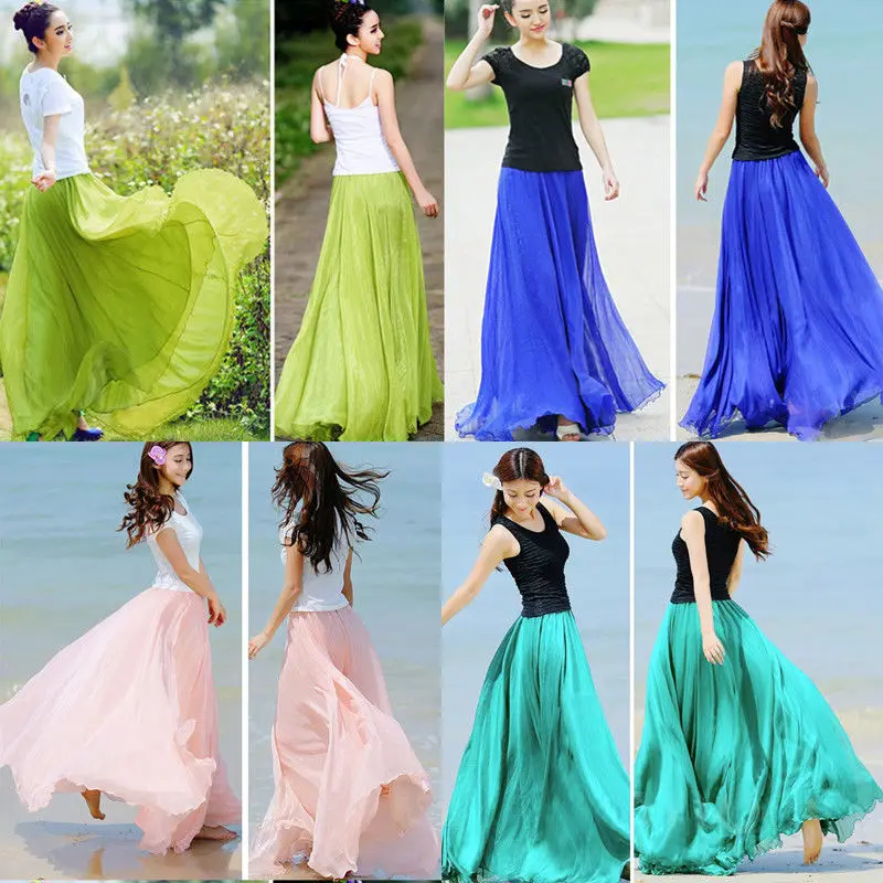 Женская двухслойная шифоновая длинная юбка-макси в стиле бохо Пляжная