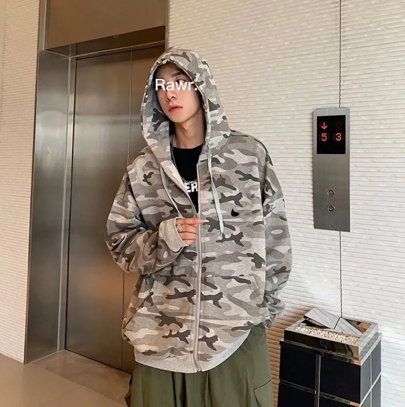 

Camouflage Hooded Jacket Men's Sportswear Windbreaker Outdoor Basic Breathable Mountaineering Windproof Couple Wear Street Trend