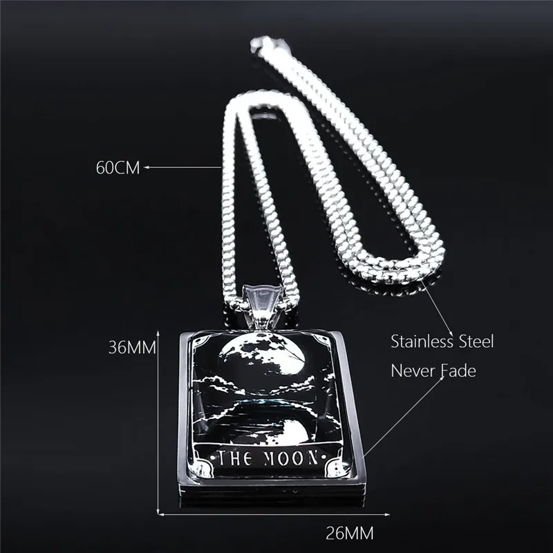

Tarot Small Tin Sign - The Moon Stainless Steel Glass Necklaces Women/Men Geometry Necklace Jewelry collier homme NXS04