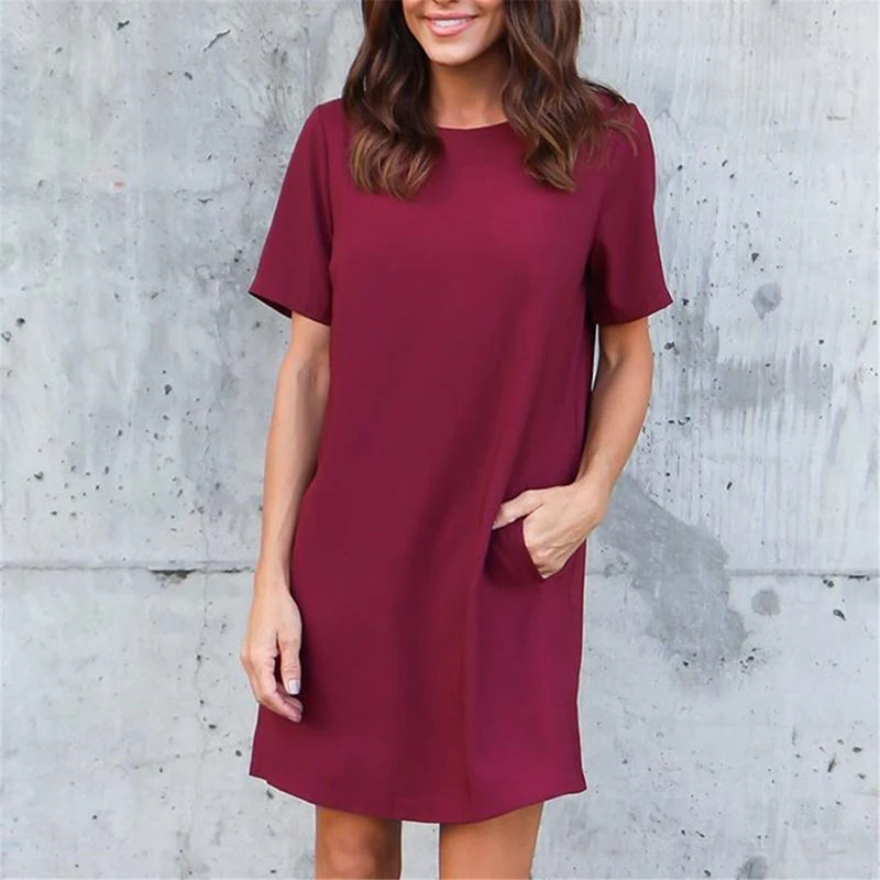 

Летнее сексуальное платье, женское повседневное мини-платье-трапеция с круглым вырезом и коротким рукавом, пляжное платье, платья