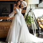 Привлекательное свадебное платье в стиле бохо, богемное свадебное платье с отстегивающимися рукавами, с поясом, украшенным бисером, 2021