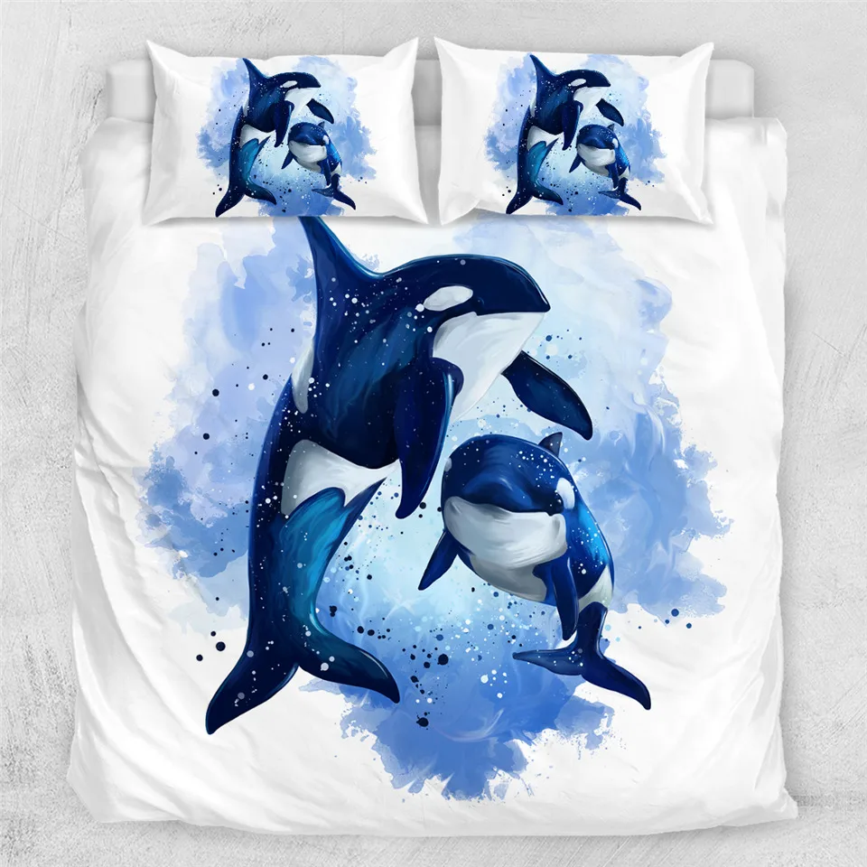 1 Постельное белье Outlet Orcinus Orca пододеяльник набор Killer Whales покрывала Морские обитатели Комплект постельного белья океан синий акварель покрывало 3 шт - Цвет: 1