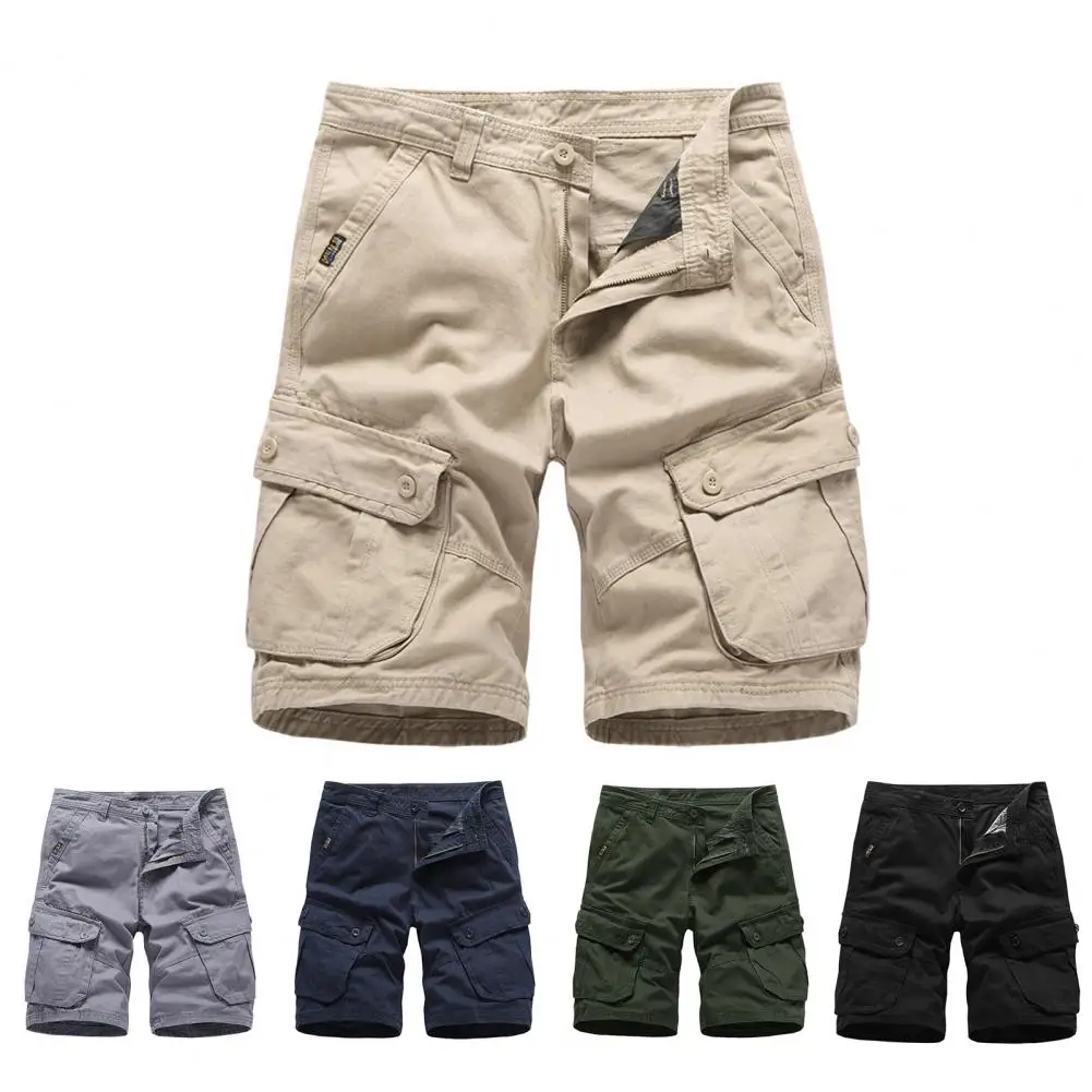

Casual Slim Running Shorts Summer Fashion Multi-pockets Solid Color All-matched Knee-length Shorts Men Pants Casual Shorts