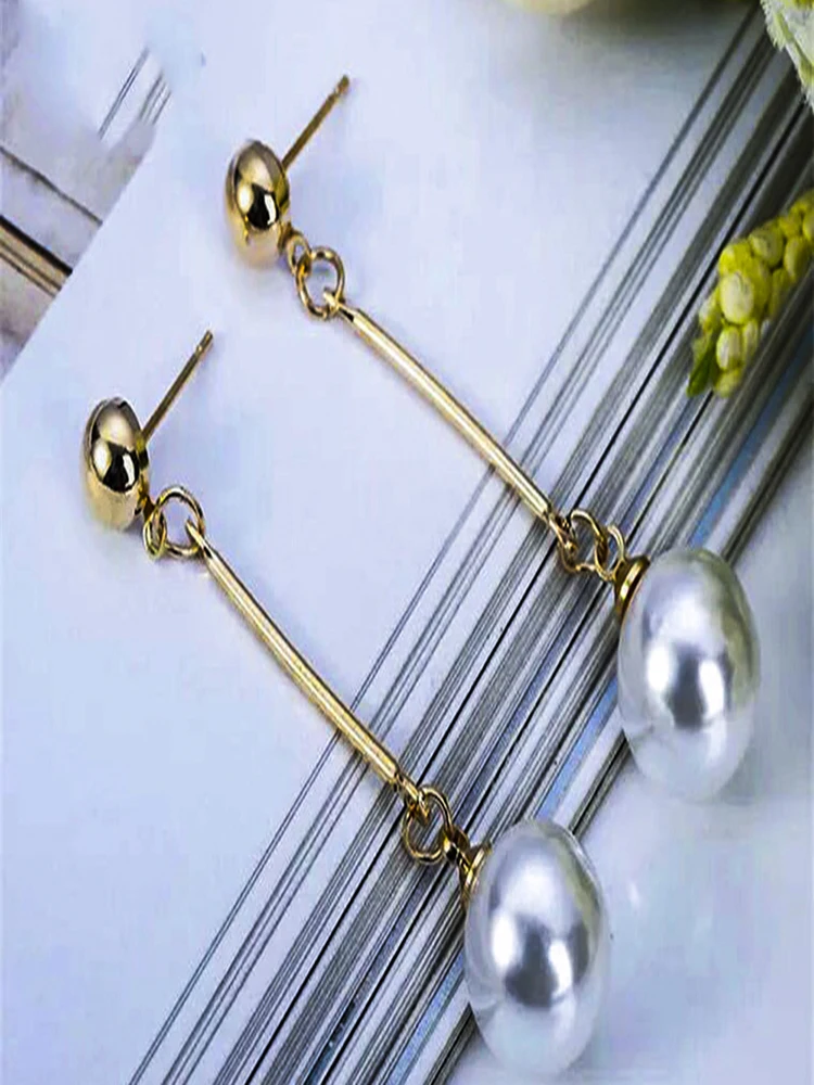 Длинные серьги подвески с круглым жемчугом летняя Корейская эстетика