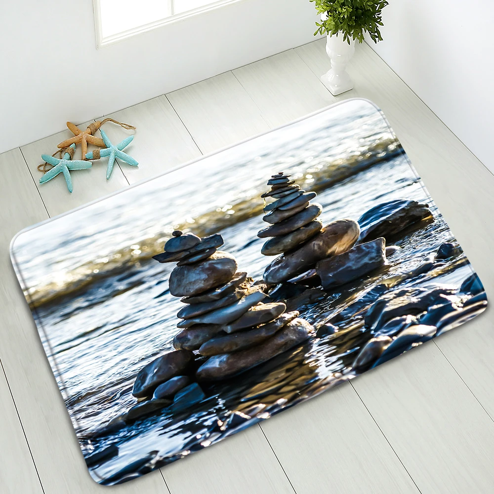 

Non-Slip Bath Mat Ocean Scenery Stone Indoor Home Carpet Bedroom Kitchen Doormat Welcome Mats Washable Foot Pads Absorbent Rug