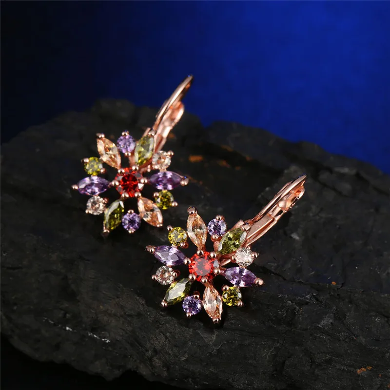 Набор подвесных колец 585 розовый позолоченный циркониевый набор с инкрустацией