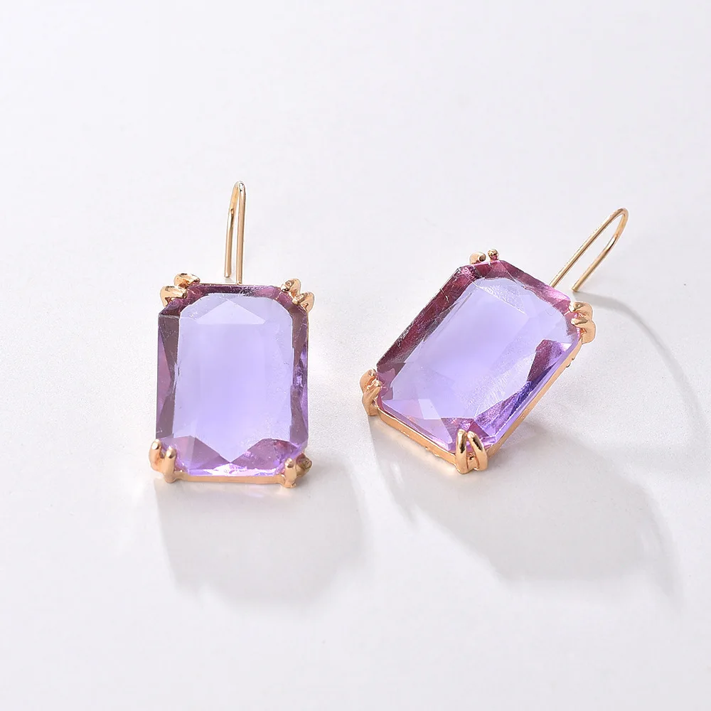 

European American Exaggerated Fashion Simple Color Water Drill Ear Stud Square Popular Ear Hook Earrings for Women Korean