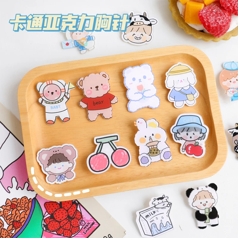 

Creative Super Cute Cartoon Acrylic Brooch Cute Girl's Clothing Decorations Student Schoolbag Accessories Safety Pin Pendant