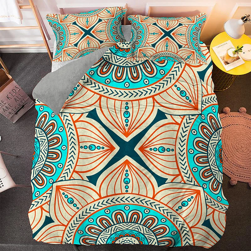 

3D Multi-Color Mandala Psychedelic Luxury Bedding Sets Bohemian Flowers Leaves Print Duvet Cover Bed Set Queen King Size