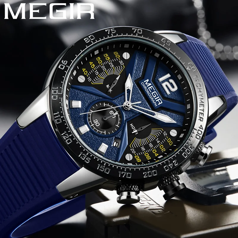 MEGIR часы мужские водонепроницаемые Хронограф Календарь военные Топ бренд