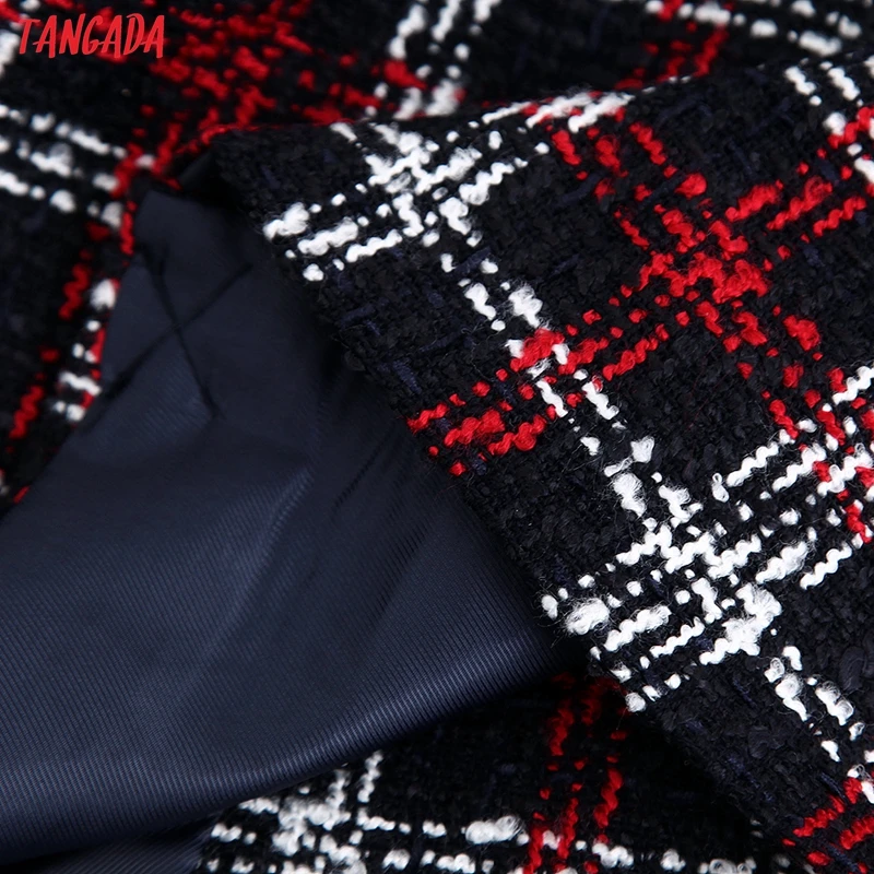 Tangada, женское плотное твидовое пальто, красная клетчатая Свободная куртка с длинным рукавом и карманом,, женское элегантное осенне-зимнее пальто BE18