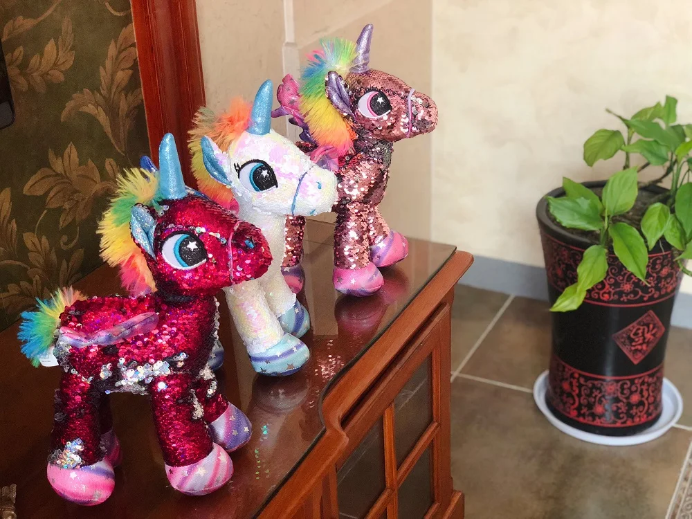 Флип с блестками Единорог 28 см Блестящий набитый единорог плюшевые игрушки